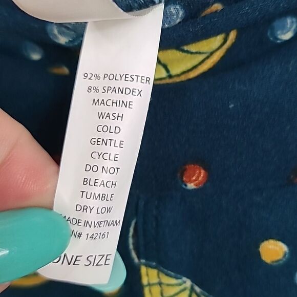 LuLaRoe Gummy Bear One Size (2-10) Butter Soft Legging Teal Citrus Stretch Pants - Picture 6 of 8